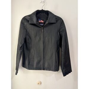 Vintage USA Leather Black Genuine Leather Zip Jacket Women's Medium Moto Classic
